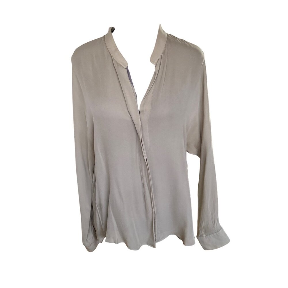 Vince Womens Beige 100% Silk Long Sleeve Buttonless Blouse Top Size 8